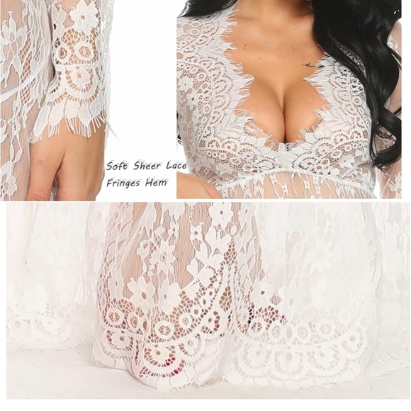 Sexy Deep V-Neck Long Sleeve Lace Beach See-Through Maternity Maxi Dress - Picture 3 of 3